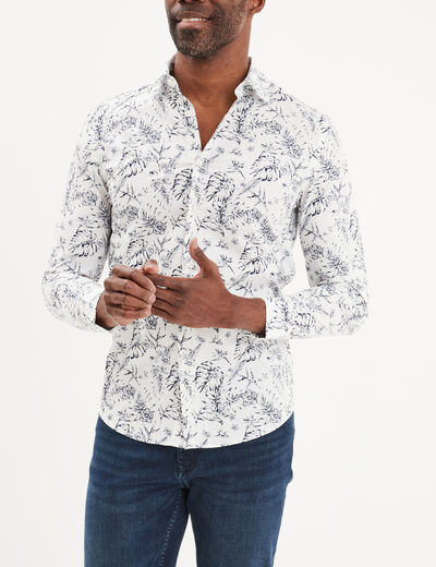 Chemise ajustée col français ecru homme