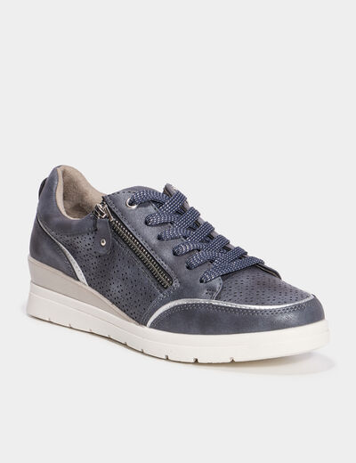 Tennis à lacets zippées bleu marine femme