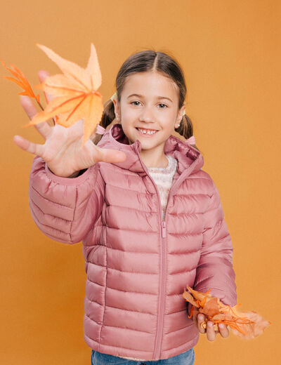 Doudoune l&eacute;g&egrave;re &agrave; capuche imperm&eacute;able vieux rose fille