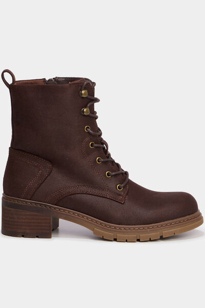 Boots &agrave; lacets et talons marron fonc&eacute; femme