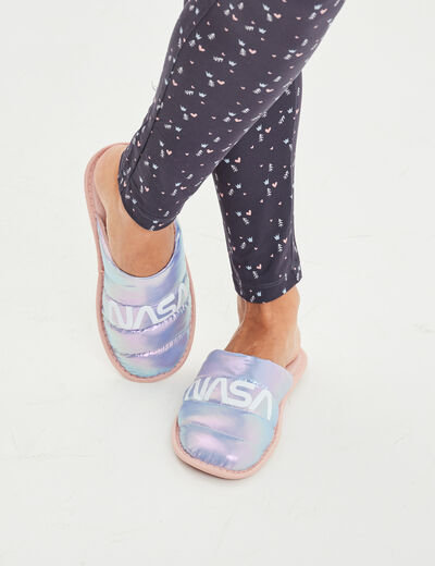 Chaussons mules holographiques NASA bleu femme