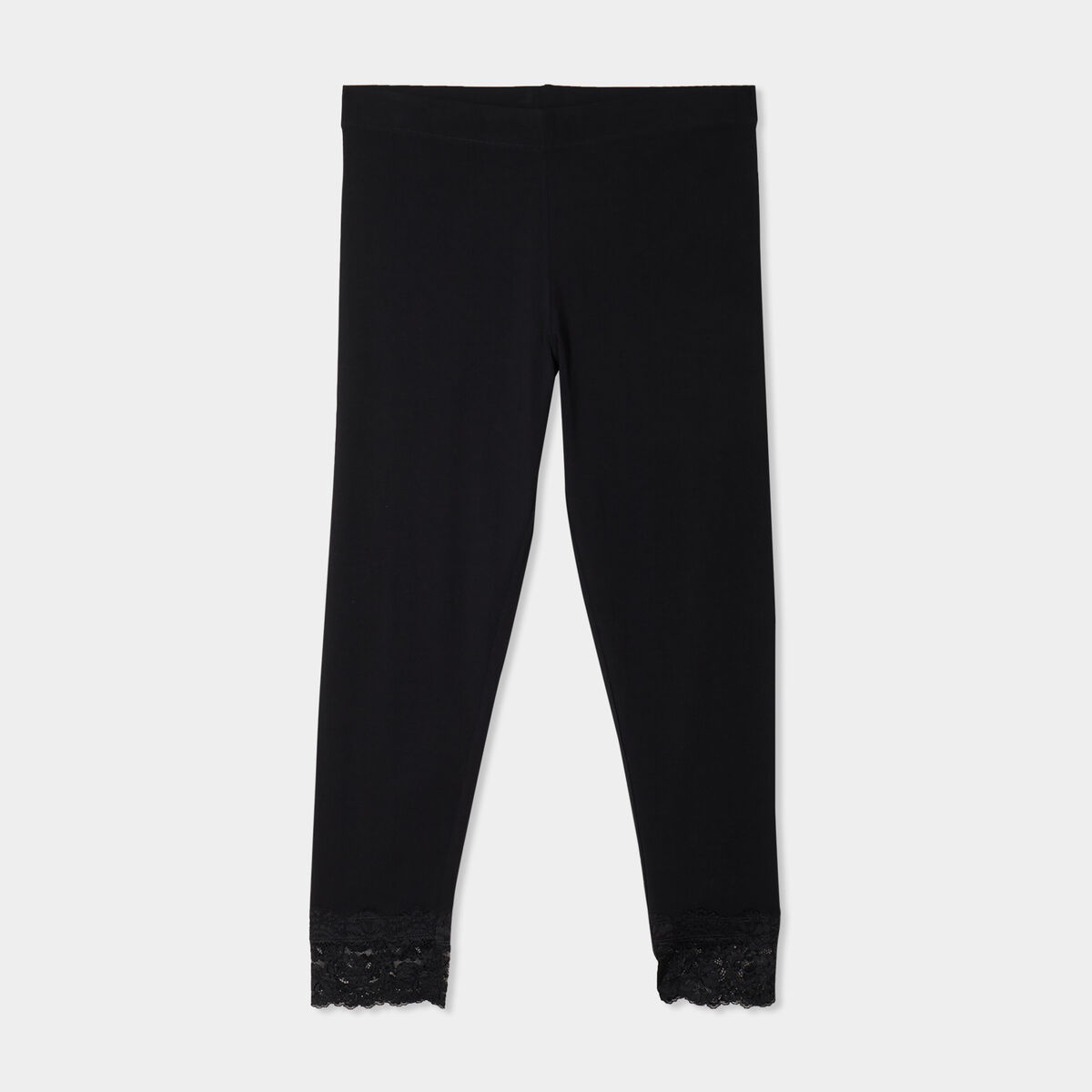 Legging cheville dentelle coton noir femme grande taille