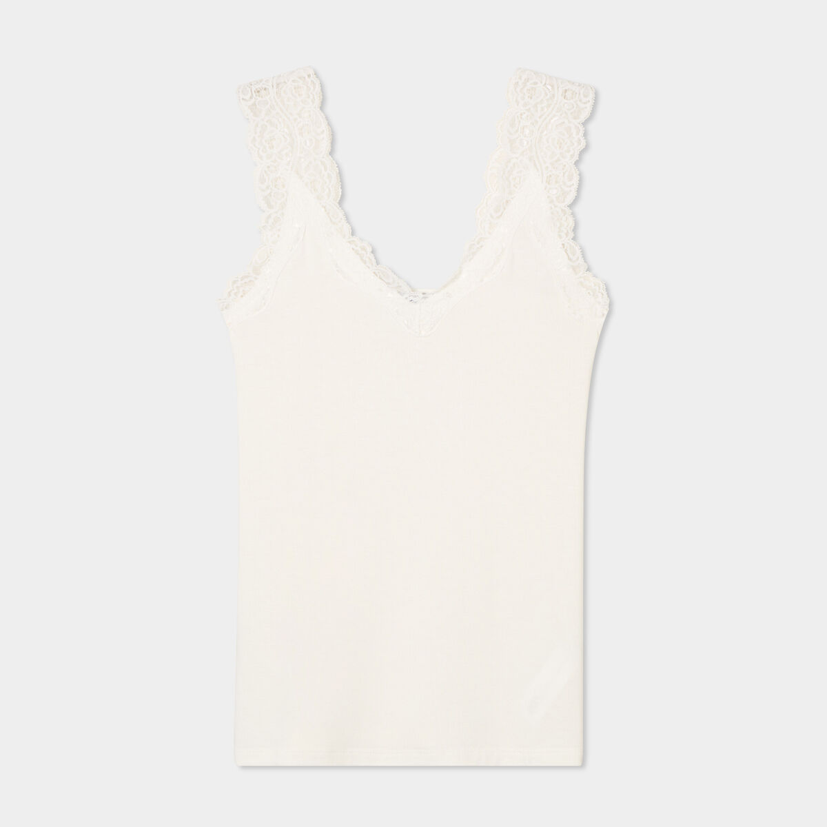 D&eacute;bardeur ajust&eacute; avec dentelle col V blanc femme
