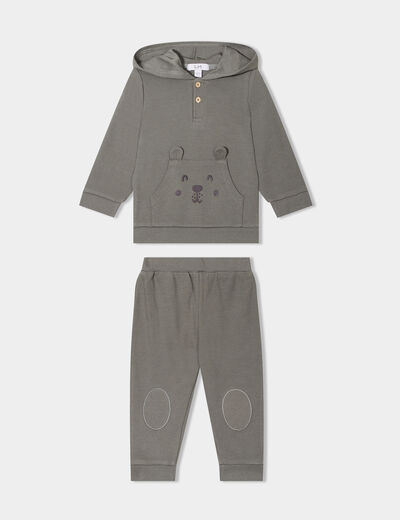 Ensemble 2 pièces sweat et jogging coton vert kaki bébé garçon