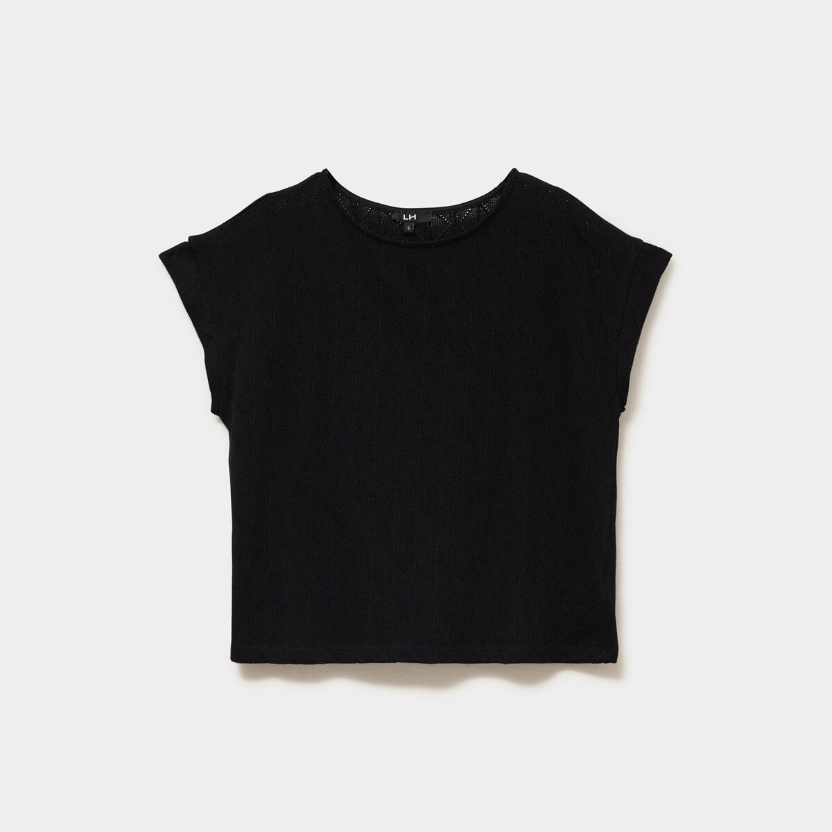 T-shirt ajour&eacute; manches courtes noir femme