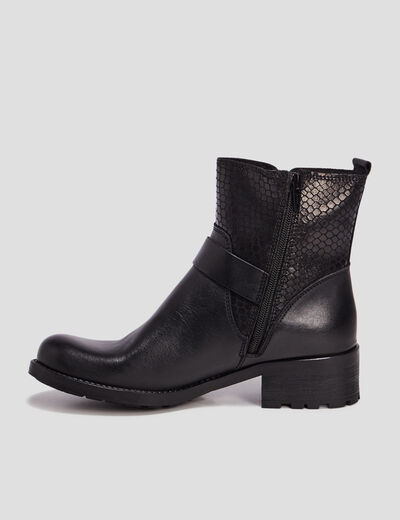 Bottines en cuir semelle crant&eacute;e noir femme