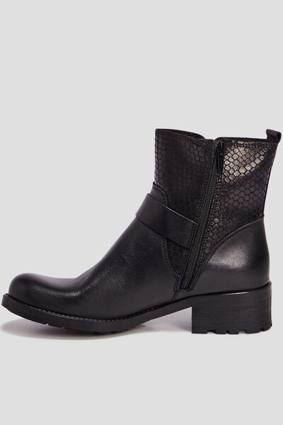 Bottines en cuir semelle crant&eacute;e noir femme