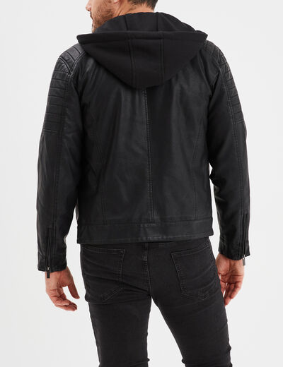 Veste biker à capuche amovible noir homme