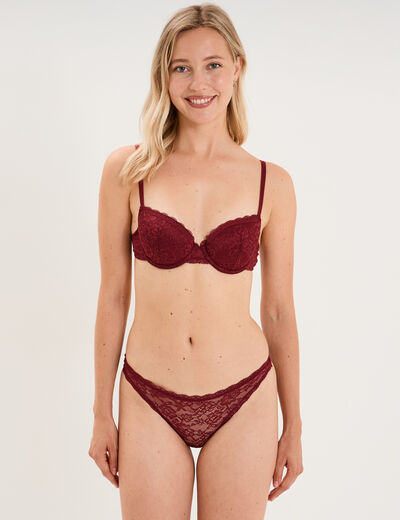 Tanga en dentelle doublure coton bordeaux femme