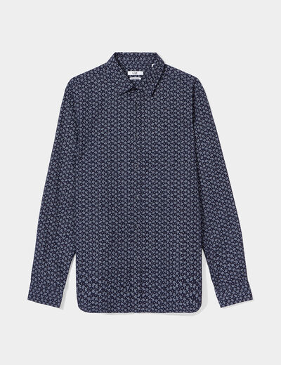 Chemise droite imprimée manches longues bleu marine homme