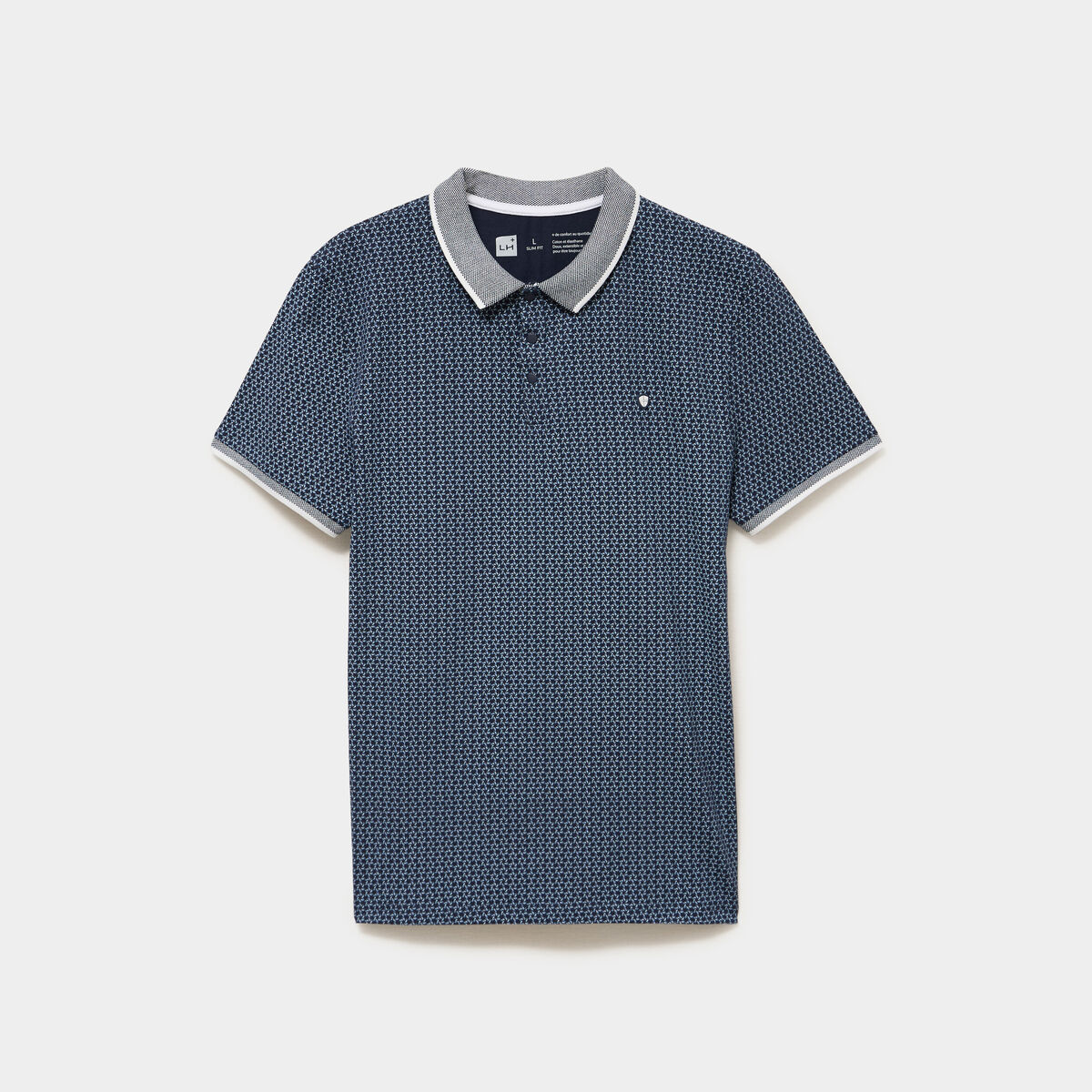 Polo slim manches courtes stretch bleu marine homme