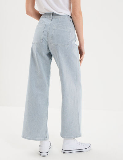 Pantalon flare cropped taille haute blanc femme