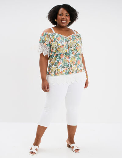 T-shirt col bardot avec dentelle blanc femme grande taille