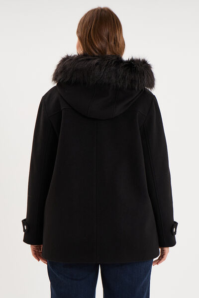 Manteau zipp&eacute; capuche fausse fourrure noir femme grande taille