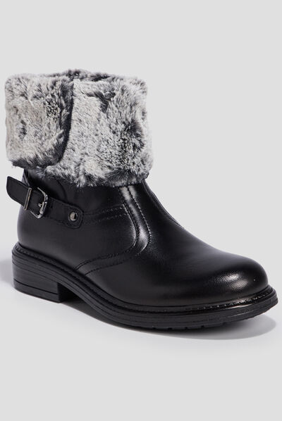 Bottines à fourrure en cuir noir fille