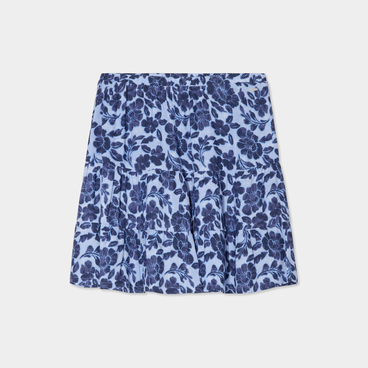 Jupe courte à volants patineuse bleu femme