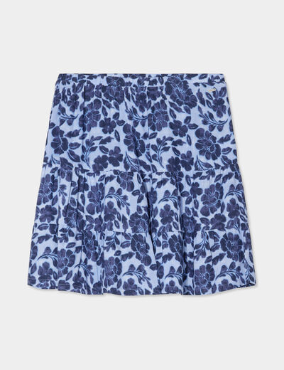 Jupe courte à volants patineuse bleu femme