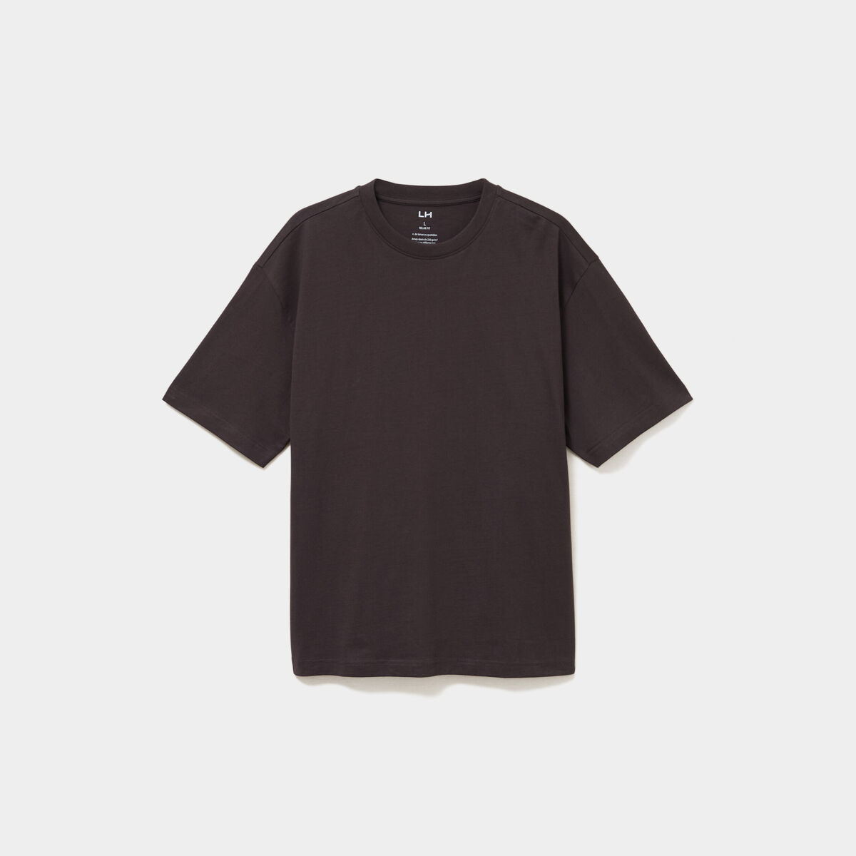T-shirt col rond coupe relax coton &eacute;pais marron fonc&eacute; homme
