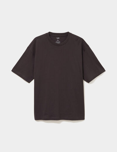 T-shirt col rond coupe relax coton &eacute;pais marron fonc&eacute; homme