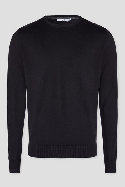 Pull droit col rond noir homme