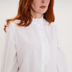 Blouse col montant &agrave; volants coton blanc femme