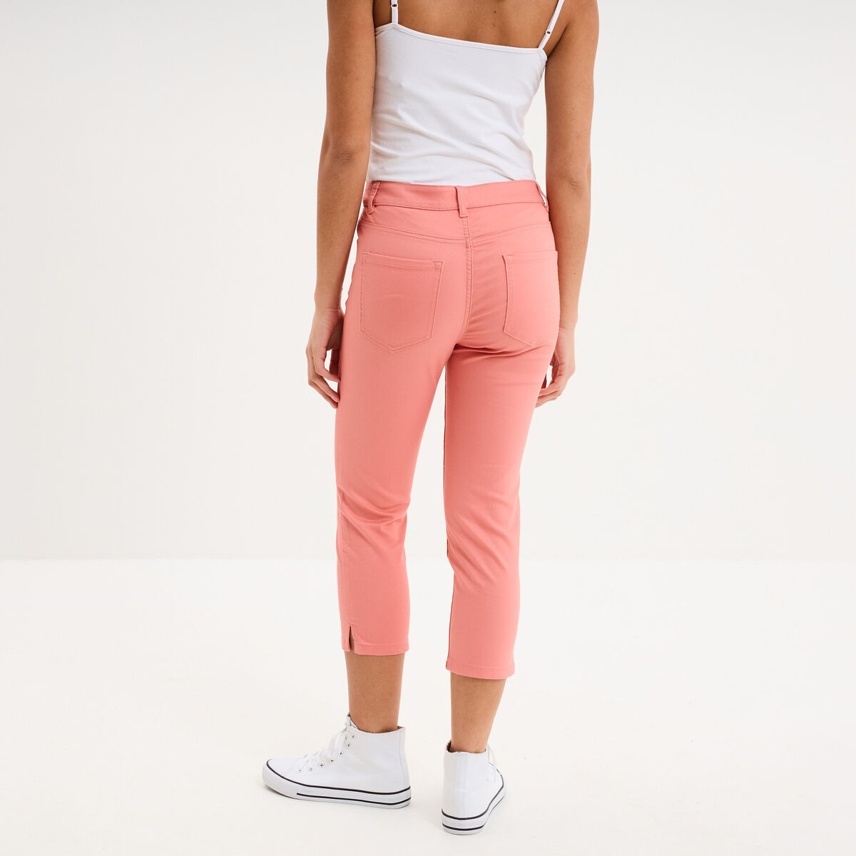 Pantalon capri slim twill 5 poches rose vif femme