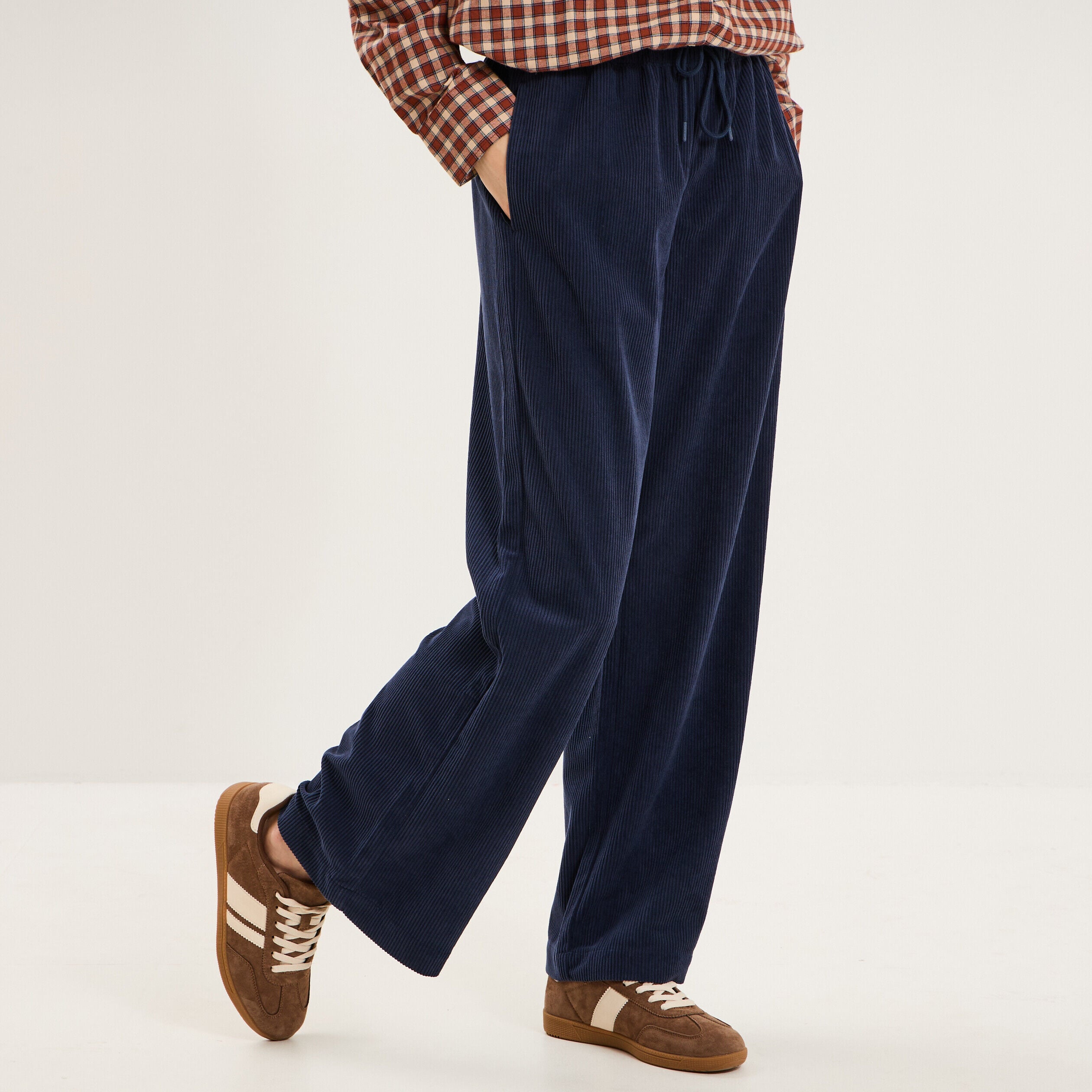 Pantalon large effet velours côtelé bleu marine femme CREEKS
