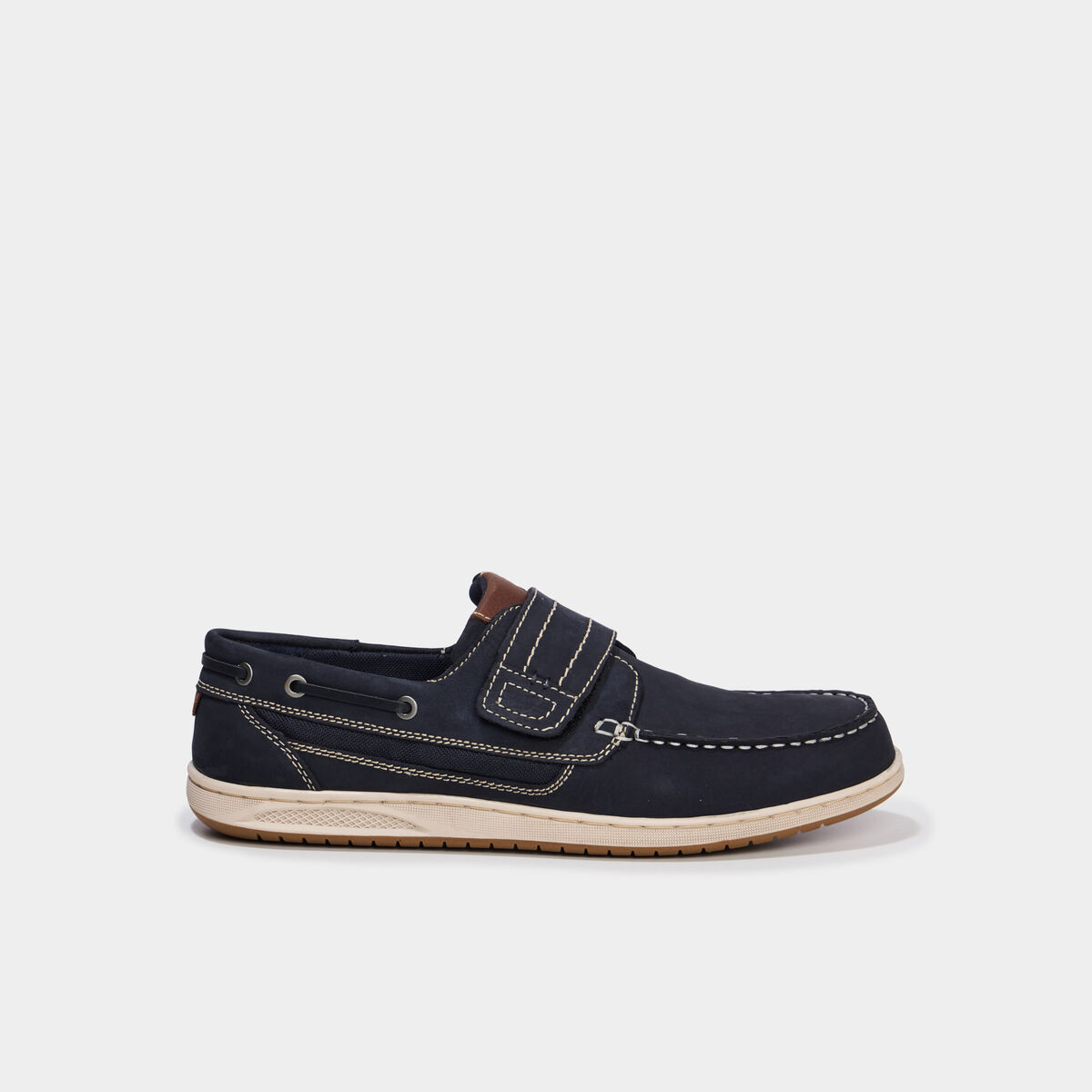 Chaussures bateau en cuir &agrave; scratch bleu homme