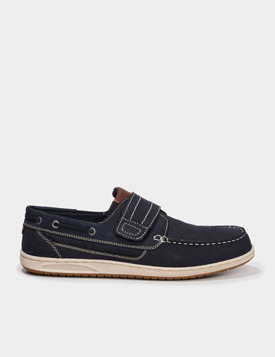 Chaussures bateau en cuir &agrave; scratch bleu homme