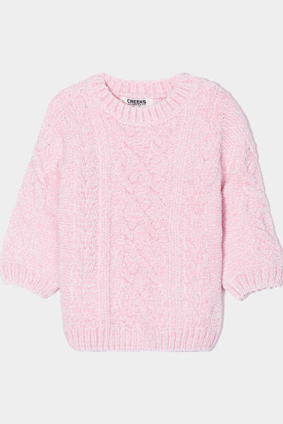 Pull col rond à torsades Creeks violet bébé fille