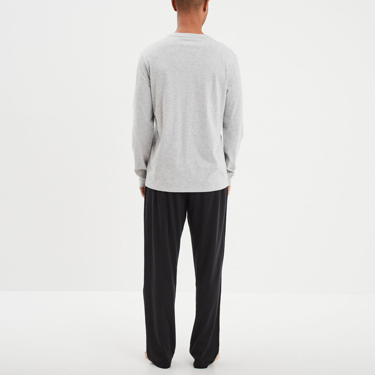 Ensemble pyjama pantalon 2 pi&egrave;ces coton gris homme