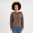 Pull perles et strass manches longues taupe femme