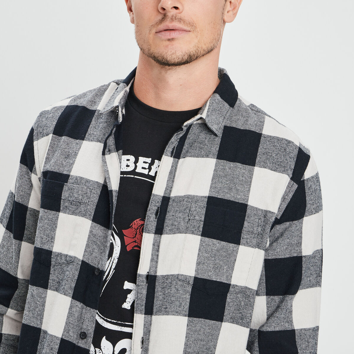 Chemise droite 2 poches manches longues ecru homme
