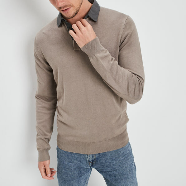 pull avec col polo taupe homme Pull avec col polo taupe homme
