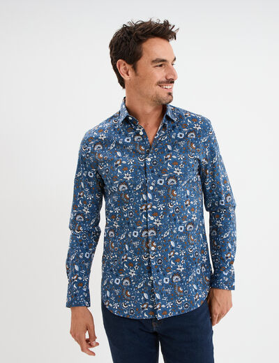 Chemise ajust&eacute;e manches longues bleu fonc&eacute; homme