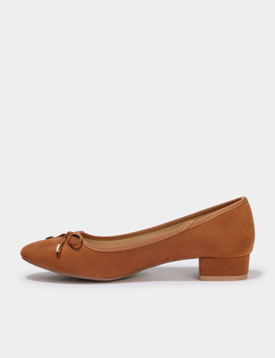 Ballerines su&eacute;dine &agrave; talons carr&eacute;s marron femme