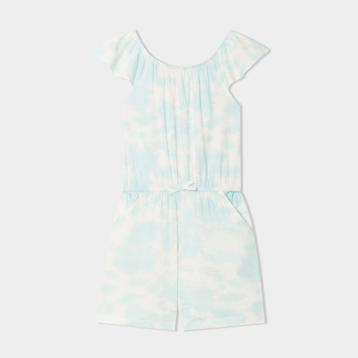 Combishort avec manches volants bleu turquoise fille