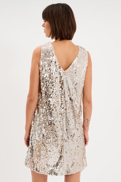 Robe &agrave; sequins sans manches courte jaune or femme