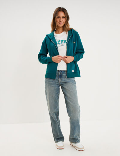 Sweat zipp&eacute; &agrave; capuche vert fonc&eacute; femme