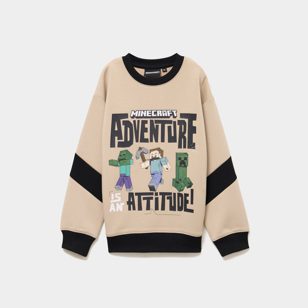 Sweat col rond manches longues Minecraft beige gar&ccedil;on