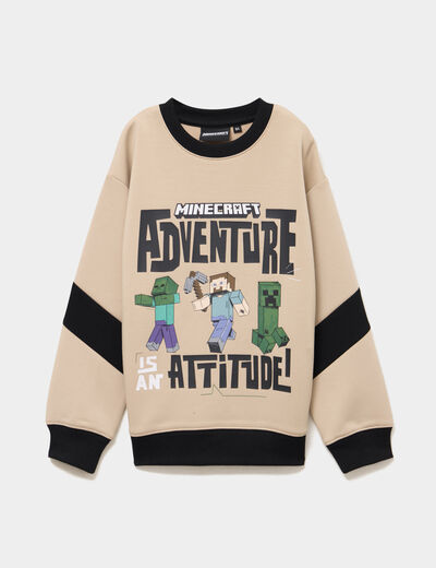 Sweat col rond manches longues Minecraft beige gar&ccedil;on