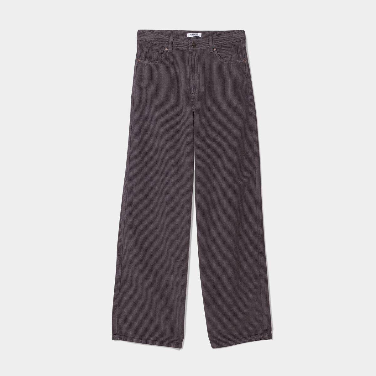 Pantalon velours taille haute large gris foncé femme