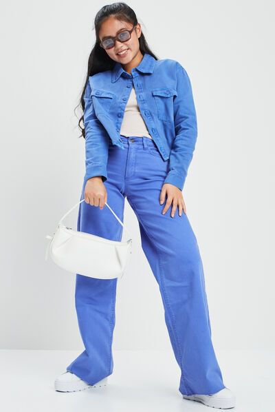 Surchemise cropped manches longues bleu electrique femme