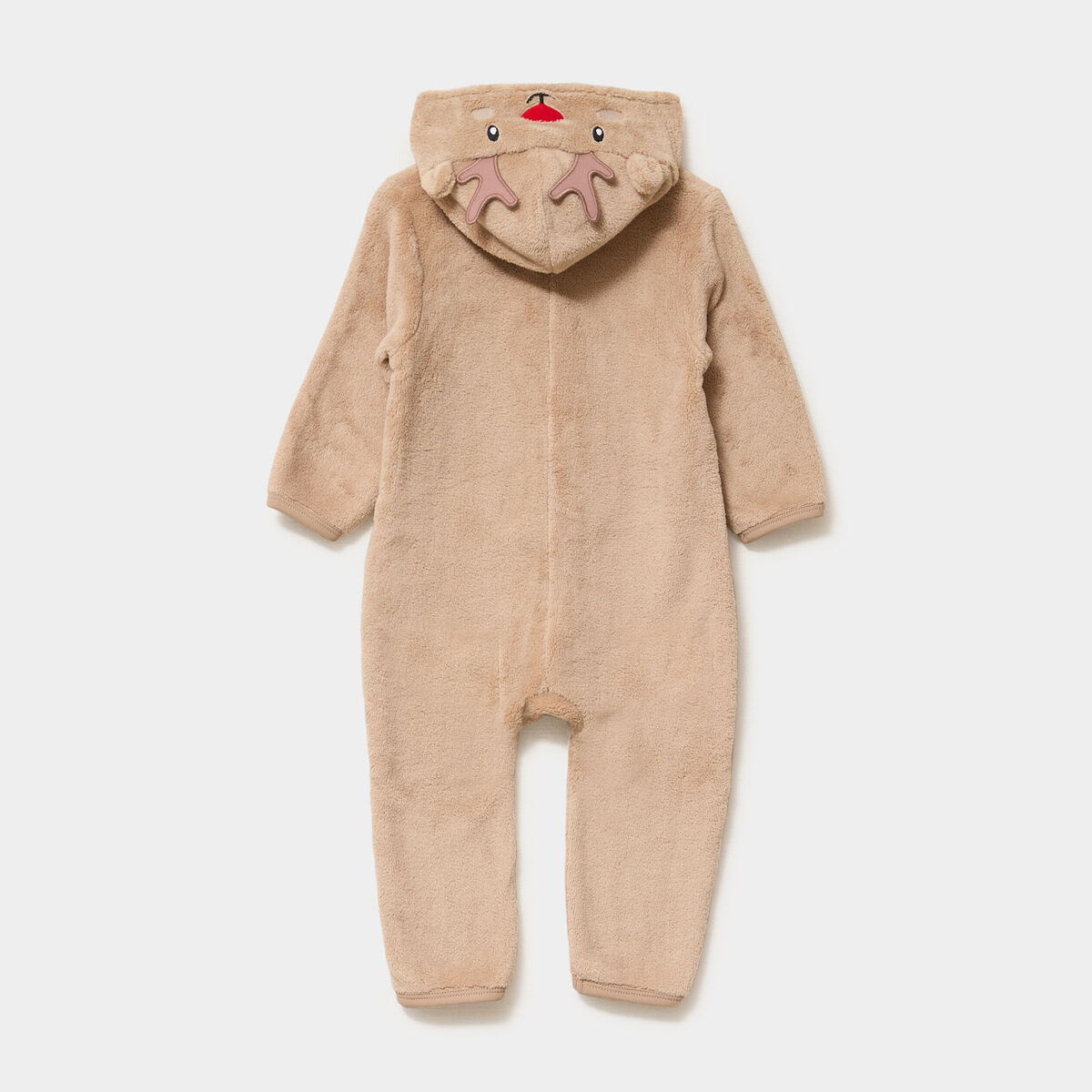 Pyjama No&euml;l effet velours &agrave; capuche taupe b&eacute;b&eacute;