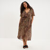 Robe longue fluide col en V ceintur&eacute;e vert kaki femme grande taille