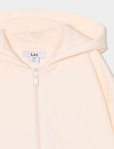 Sweat zippé à capuche coton ivoire fille