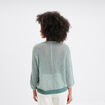 Pull ajouré effet crochet manches 3/4 bleu gris femme