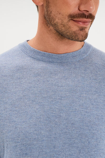 Pull col rond manches longues bleu gris homme