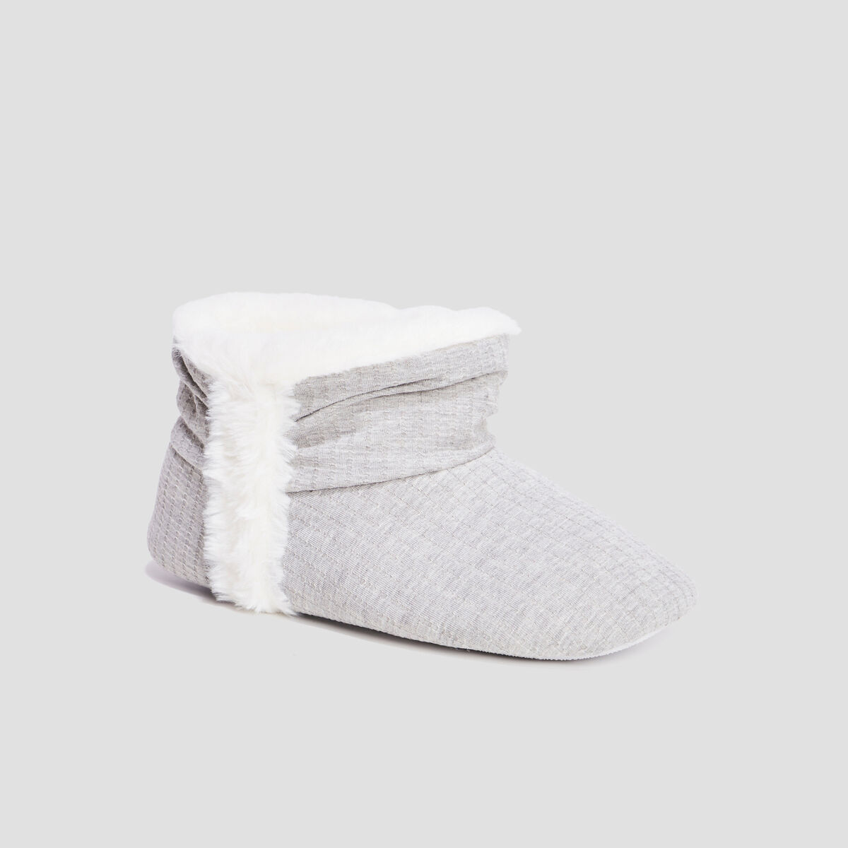 Chaussons bottines fourr&eacute;es gris femme