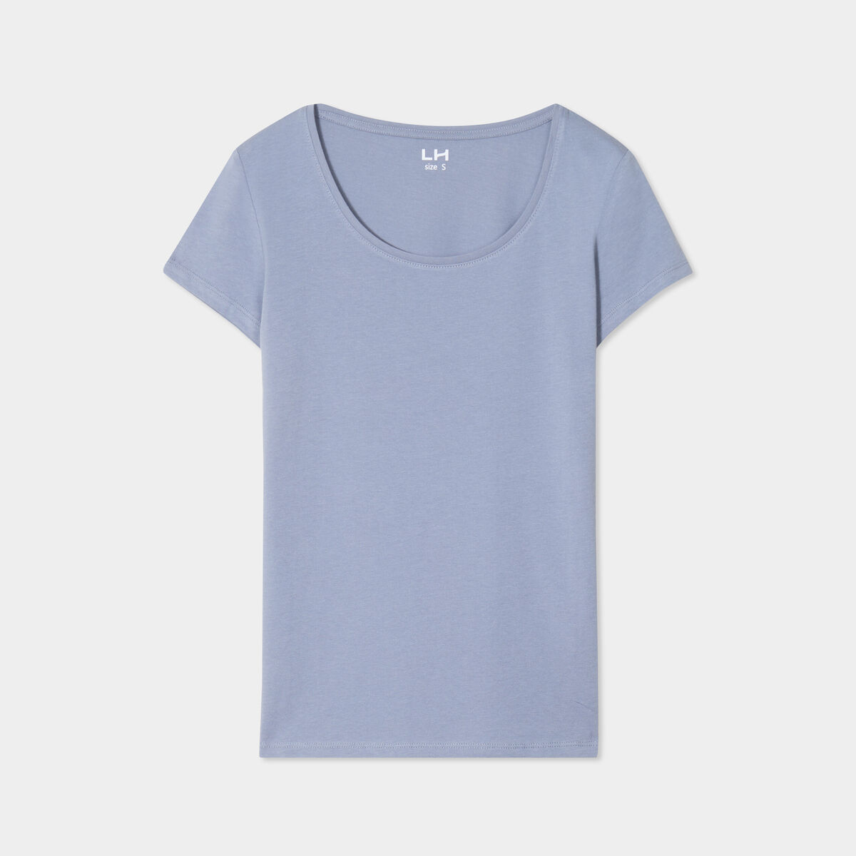 T-shirt coton col rond manches courtes bleu gris femme